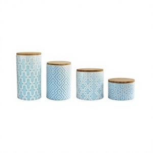 Boîte en bois pour thé, sucre et café, petit récipient avec différents designs et tailles, boîte de rangement pour ustensiles de cuisine de couleur bleu ciel - Product Image 1