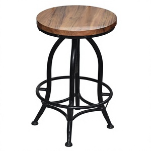 Taburete de Bar giratorio de altura ajustable de estilo moderno de metal con asiento de madera de acacia con recubrimiento en polvo negro por Axiom Home Accents - Product Image 1