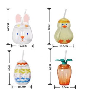Vaso de Agua Personalizado con Logotipo, PET 500ml, Reutilizable, Portátil, Transparente, con Diseño de Conejo, Rábano, Huevo de Pascua y Pato, con Tapa y Pajita, para Fiestas - Product Image 2