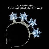 Serre-tête LED Flocon de Neige de Noël, 4 Lumières Blanches, 3 Modes Clignotants, Interrupteur Marche/Arrêt, Transparent, Accessoire de Costume pour Fête et Festival