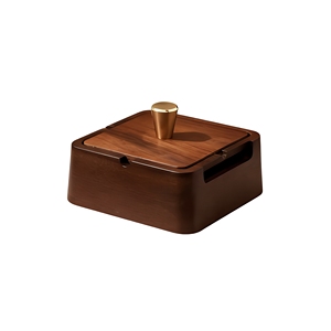 Cendrier de bureau en bois, design minimaliste carré, pour usage domestique, finition bois naturel, bouton en bronze - Product Image 1
