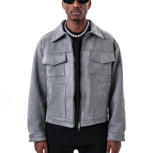 Chaqueta de Gamuza para Hombre al por Mayor, Estilo Básico Vintage, Unisex, Cierre de Cremallera, Color Sólido, con Cuello Vuelto - Product Image 2