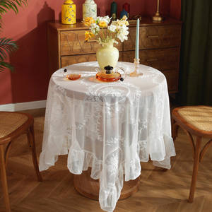 Fransız rustik zarif şık beyaz dantel küçük kare masa örtüsü işlemeli Ruffles masa örtüsü düğün bebek duş için - Product Image 1