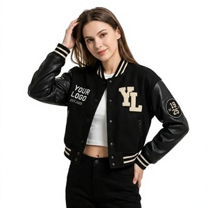 Custom <b>Women</b> Cropped Varsity <b>Jacket</b> Wool Chenille Patches Letterman <b>Bomber</b> <b>Jacket</b> PU Leather Sleeves College Baseball <b>Jacket</b> - Product Image 1
