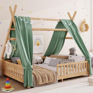 <span class=keywords><strong>Lit</strong></span> Montessori taille double avec éclairage et lattes, <span class=keywords><strong>lit</strong></span> <span class=keywords><strong>tipi</strong></span> en bois pour enfants garçons filles - Product Image 1
