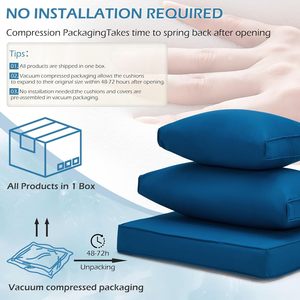 HOMREST Outdoor Water-Repellent Foam-Filled <strong>Replacement</strong> <strong>Cushions</strong> for 6-Seat <strong>Rattan</strong> Wicker Sectional Patio <strong>Furniture</strong> Set-Blue - Product Image 3