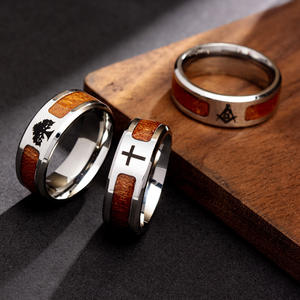 Anneaux en acier inoxydable pour hommes, à grain de <span class=keywords><strong>bois</strong></span> incrusté, croix, arbre de vie, <span class=keywords><strong>franc</strong></span>-<span class=keywords><strong>maçonnerie</strong></span>, bijoux hypoallergéniques, vente chaude - Product Image 1