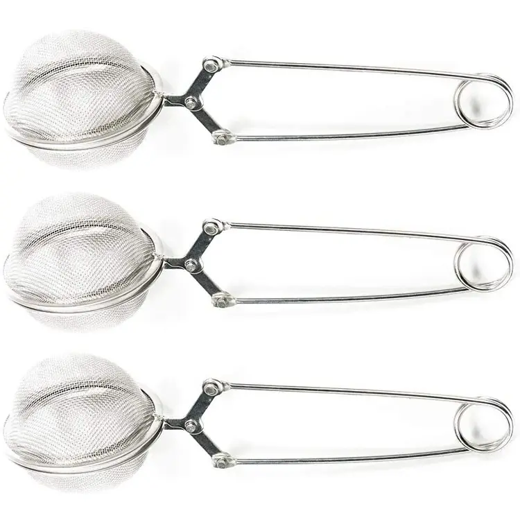 Snap Ball Tea Strainer with Handle Stainless Steel Strainer for Loose Leaf Tea and Mulling Spices Pincer Tea Infuser Filter Tong
