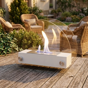 Camino da tavolo <span class=keywords><strong>bioetanolo</strong></span> bianco rotondo in vetro decorativo camino <span class=keywords><strong>portatile</strong></span> in metallo - Product Image 3