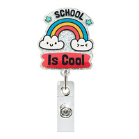 Nouveau retour à l'école planète arc-en-ciel fusée crayon acrylique enseignant étudiant rétractable badge bobine