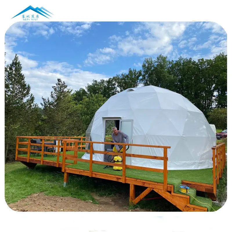 Insulation Four Season Wooden Outdoor Camping PVC Geodesic Half Sphere Glamping Luxury Dome Shaped Tents Wind Resist With Price