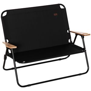 Chaise de camping double pliable en tissu Oxford avec accoudoirs en bois, mobilier d'extérieur portable pour 2 adultes, idéale pour le camping et le jardin - Product Image 1