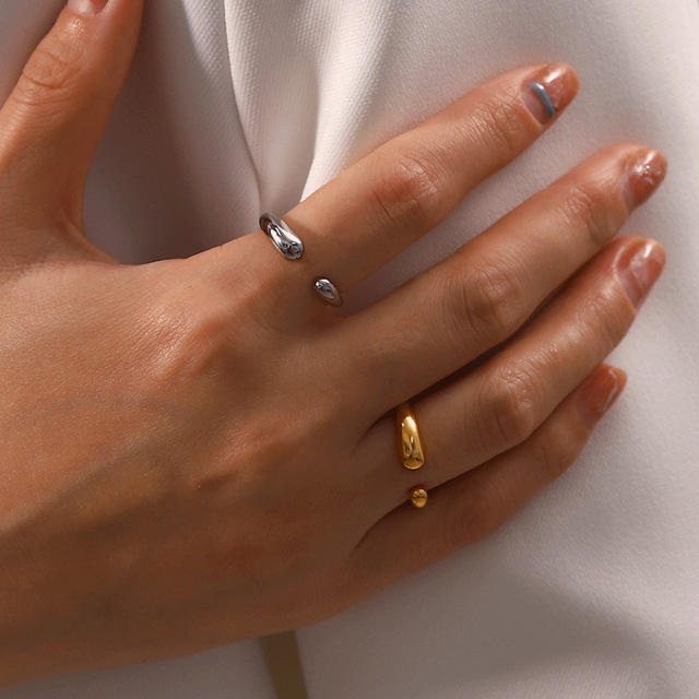 Open Rings Thick Statement Stainless Steel Silver/Gold Plated Adjustable Stackable Band Rings Cute Dome for Women