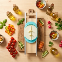 Mandoline Snijder Groentesnijder 3.0mm Grote Julienne Snijder Roestvrijstalen Lemmet Handbeschermer Massief Houten Handmatige Keukenhulp