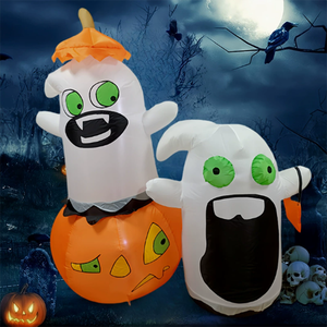Logo gonflable lumineux LED Citrouille d'Halloween Fantôme Drôle Décoration de jardin de fête en plein air Ornement Ambiance de vacances - Product Image 2