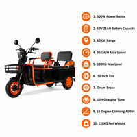 Sepeda Motor Listrik Roda Tiga 500W 60V Jarak Tempuh 60KM Skuter Mobilitas Sepeda Motor Skuter Listrik Roda 3