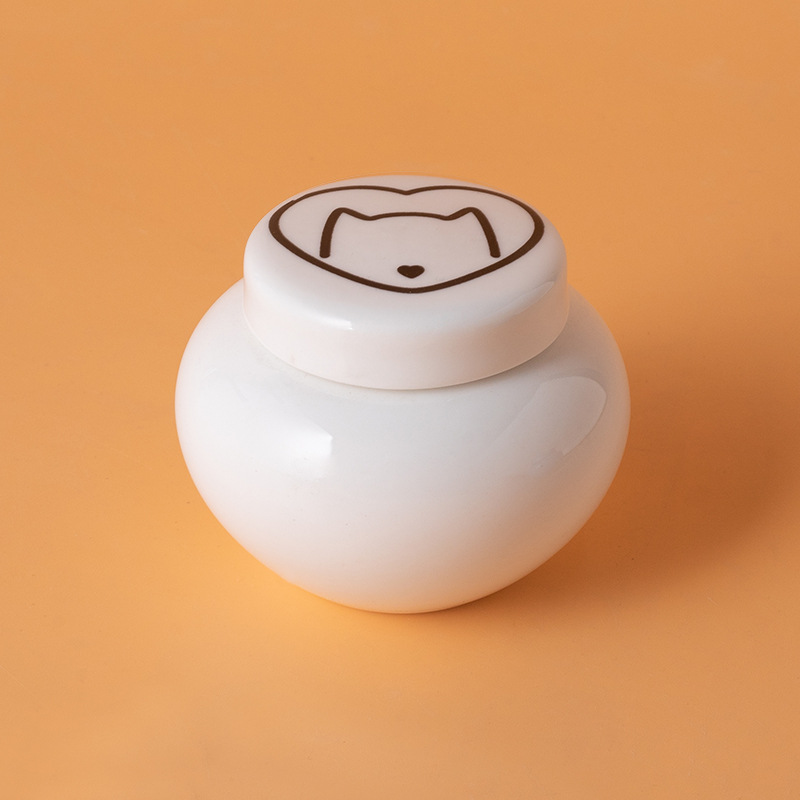 Round ash urn-white-black heart cat head