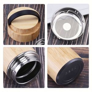 Custom Brand Laser Logo Print 500ml Insulated Bamboo Tea Mug Tumbler Eco Friendly Stainless Steel Vacuum <b>Thermos</b> <b>Cup</b> - Product Image 4