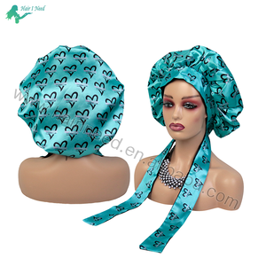 Custom logo Double Layer <strong>Bonnet</strong> With Edge Control Wrap Tie extra Large Soft Silk Bling <strong>Bonnet</strong> - Product Image 2
