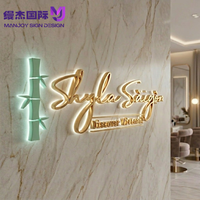 Enseigne lumineuse LED personnalisée avec police artistique, enseignes murales 3D en acier inoxydable avec halo lumineux, conception de logo gratuite, signalétique murale pour magasin