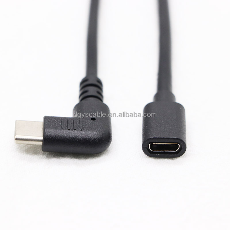 USB-C 90-Degree Right Angle Adapter Cable - Male To Female, OTG, 25cm, Black