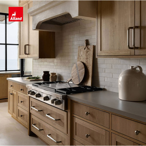 Armoires de cuisine Alland Wabi Sabi en chêne clair, design en arc en bois avec comptoir en quartz et vitrine en <span class=keywords><strong>verre</strong></span> - Product Image 4