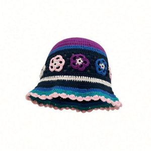 Gorros de punto unisex de moda al por mayor en stock, gorros de ganchillo florales hechos a mano con bordado 3D para uso en playa y negocios - Product Image 3