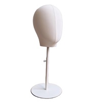 Présentoir autoportant en métal blanc avec dôme en toile pour perruques et chapeaux, tête de mannequin blanche