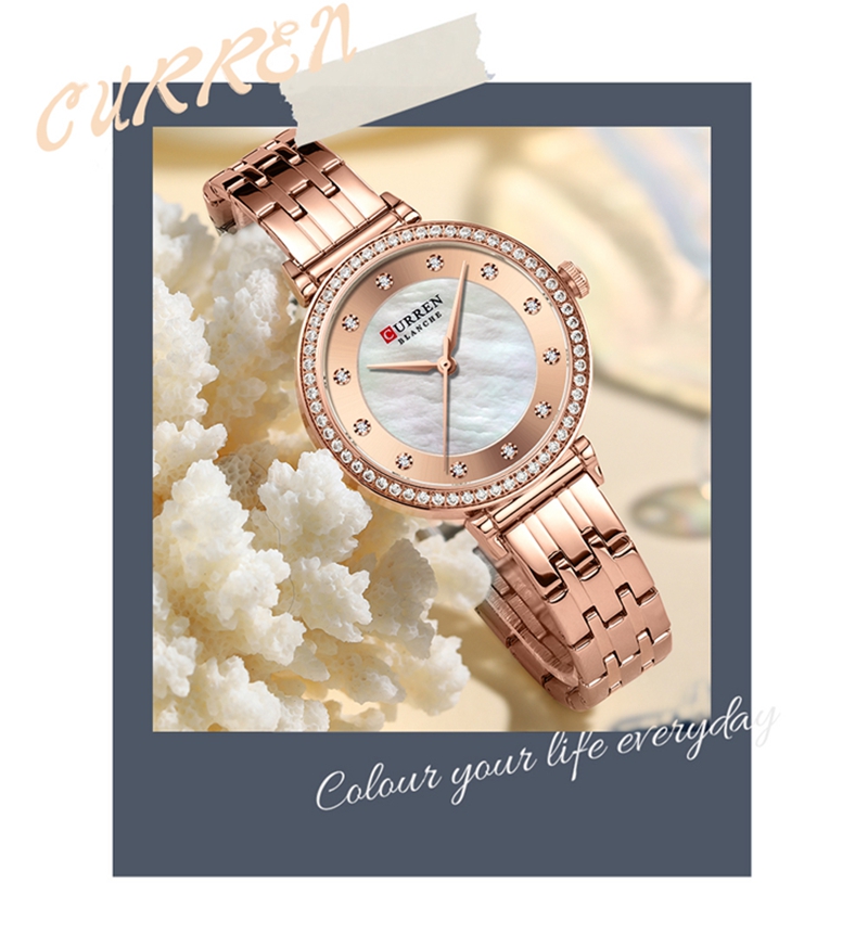 CURREN-montre à Quartz pour femme, Bracelet en diamant, étanche, en acier inoxydable