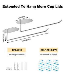 Organizador de tapas para vasos, gancho para tapas de tazas de cocina, soportes para tapas de vasos Yeti/Stanley/Simple Modern, autoadhesivo o con perforación - Product Image 3