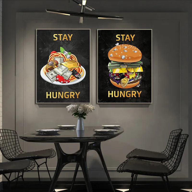 Inspirerend Motivatie Stay Hungry Schilderen Hamburger Canvas Foto 'S Geld Prints Luxe Posters Wall Art