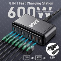 Cargador de 600W con 5 Puertos USB-C y 3 Puertos USB-A, PD140W, Bloque de Carga GaN III, Estación de Carga Rápida de 8 Puertos, Hub PD 3.1, Adaptador de Cargador para Portátil de 140W