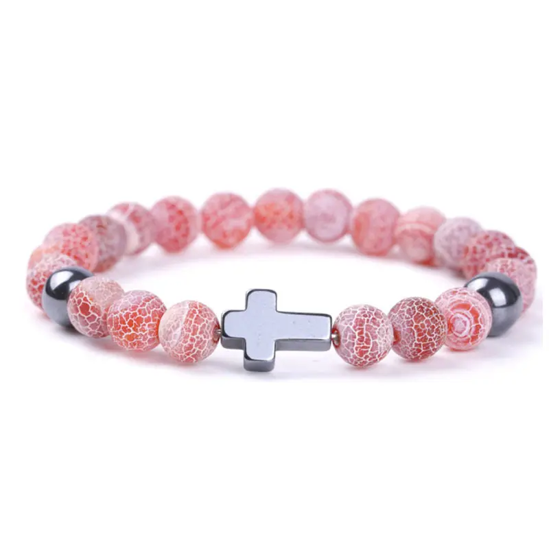 Chéo Hemite Spacer Hạt Vòng Đeo Tay Tự Nhiên Đơn Giản Phong Agate Đồ Trang Sức Vòng Đeo Tay