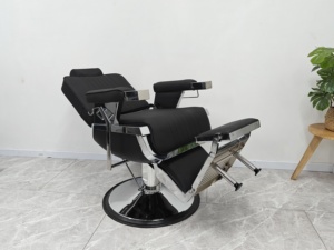 Chaise de barbier hydraulique en cuir synthétique noir, chaise de coiffure moderne pour salon, hauteur réglable, base ronde, mobilier de salon de coiffure - Product Image 6