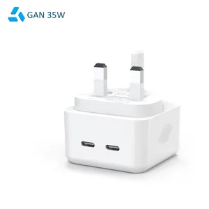 Small MOQ UK Plug PD 3.0 Dual USB C Portable Wall Charger Fast Charging Port Output 35W Type C Charger For I Phone