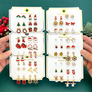 Pendientes Colgantes Estilo Tarjeta de Navidad Europeos y Americanos, Lindos con Reno, Papá Noel, Muñeco de Nieve, Aleación de Dibujos Animados para Mujer - Product Image 1