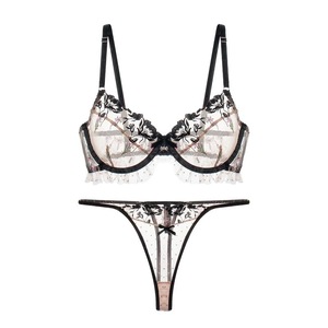Wholesale Ultra-Thin Flower Embroidery Lingerie 2 Piece Set Sexy <b>See</b>-<b>through</b> Mesh <b>Bra</b> and Panty Set - Product Image 6