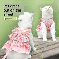 Robe Harnais Rose Florale pour Chat, Gilet à Volants en Dentelle avec Laisse et Nœud Papillon, Tenue Anti-Évasion pour la Promenade des Petits Chats et Chiens