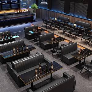 现代复古透明真皮吧台壁桌椅组合俱乐部沙发甜点奶茶火锅烧烤休闲木质 - Product Image 3