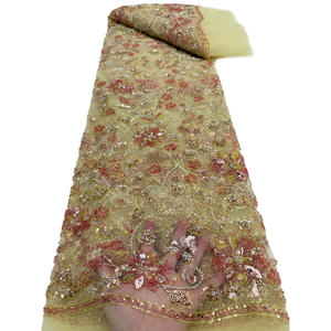 NI.AI 高品质串珠序列网状蕾丝非洲薄纱蕾丝面料新娘婚纱材料 - Product Image 5