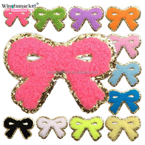 Venta al por mayor lindo multicolor Bowknot parche bordes dorados brillo apliques hierro Chenille parches bordados para DIY sombreros bolsos ropa - Product Image 1