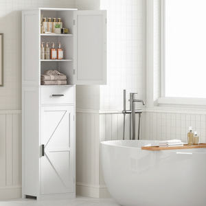 Armoire de rangement haute en bois <span class=keywords><strong>pour</strong></span> salle de bain avec 6 étagères et tiroir, étagères réglables <span class=keywords><strong>pour</strong></span> salon et bureau à domicile - Product Image 5