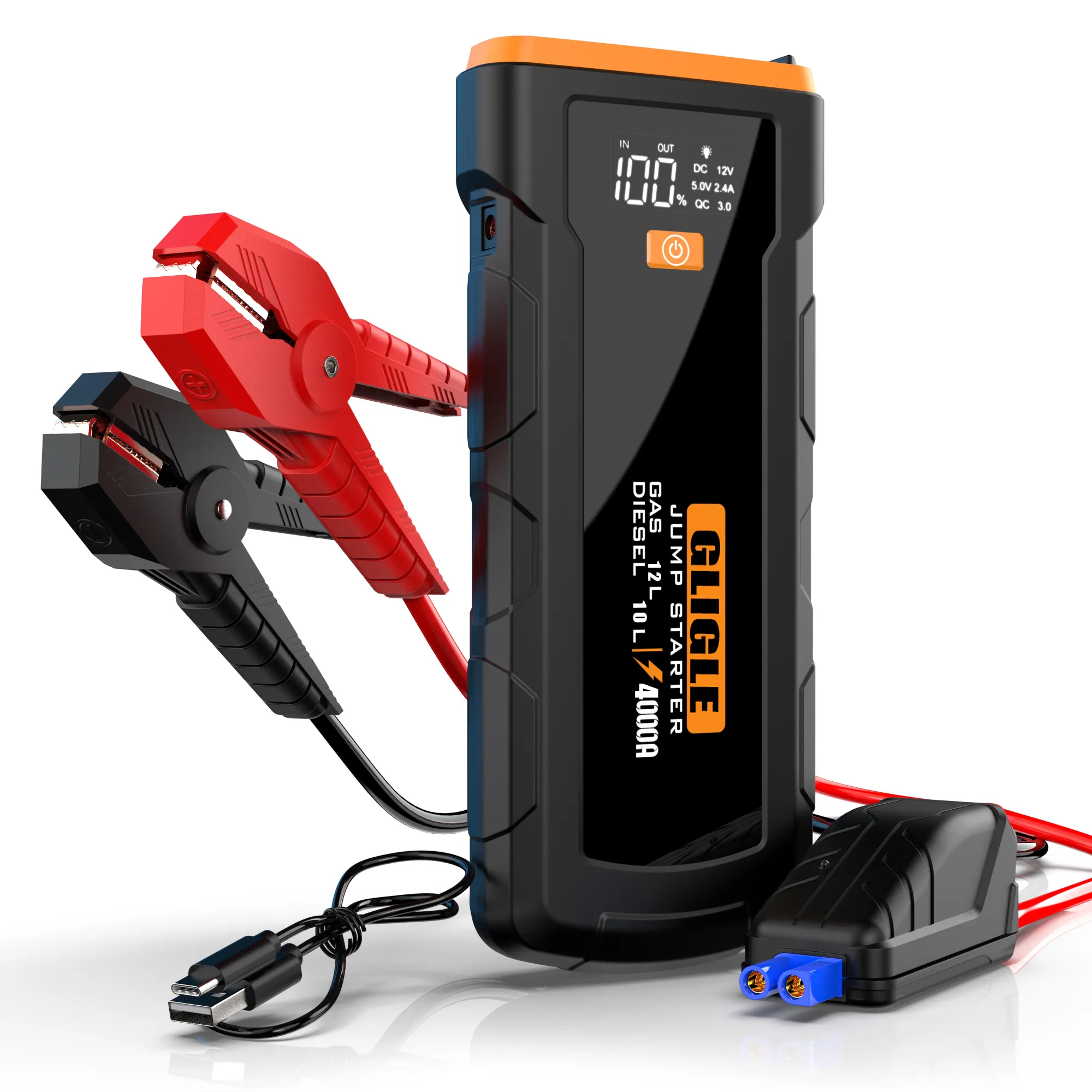 Jinyaoe 24000mAh 4000A Car Battery Charger Booster Jump Starter Power Bank For 12L Gas Cars And Diesel Trucks