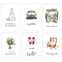 Cartes de vœux de mariage, plusieurs designs, art aquarelle avec enveloppes rouges pour les jeunes mariés