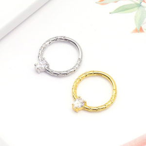 Teardrop Shape Zircon Hinged <b>Nose</b> <b>Ring</b> <b>Silver</b> Gold Prong Setting Fashion Piercing Jewelry Gift - Product Image 2