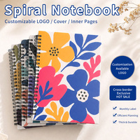 Carnet à spirale A5 à motifs floraux, couverture personnalisée, 100 feuilles lignées, journal, agenda, papeterie, fournitures scolaires, ensemble de carnets portables