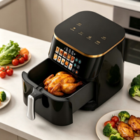 Friteuse à air numérique carrée moderne de 10 litres, 1400 watts, 6 modes de cuisson prédéfinis, multifonction, économie d'énergie