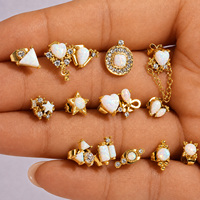 JUSN0VA Ensemble de boucles d'oreilles en opale mélangée, plaqué or 18K PVD, étanche, hypoallergénique, résistant à la décoloration, vente en gros pour femmes, approvisionnement OEM en vrac