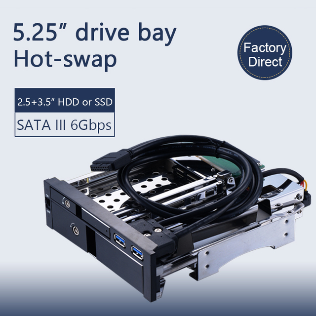 Unestech Export 5.25-Inch Internal Dual HDD/SSD SATA Tool-Free Design with 2 USB3.0 Ports and Locks for HDD Enclosure