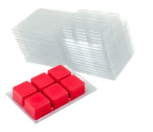 Wax Melt Clamshells Molds Clear Empty Plastic Cube Tray with Silicone Mat 4 Color Dyes for Wickless Wax Tart Cube Tray for Soap